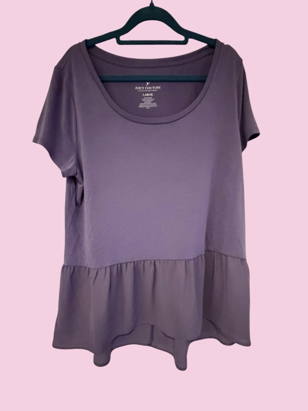 🎀JUICY COUTURE🎀Purple Blouse🎀Size Large🎀Ruffle Hem🎀Short Sleeve🎀Chic🎀Brand New!